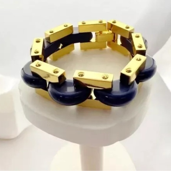 TORY BURCH navy and gold chunky bracelet. NWT - Picture 1 of 15